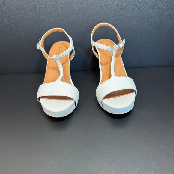 L'Amour Des Pieds T-strap Black Leather Wedge 8M - Picture 2 of 11